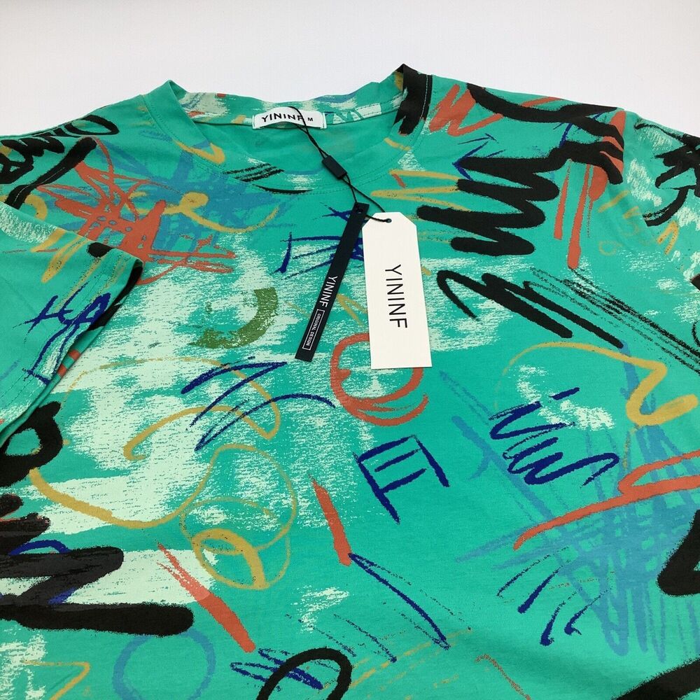YININF Mens Short Sleeve‎ Graffiti Print T Shirt Size Medium NWT
